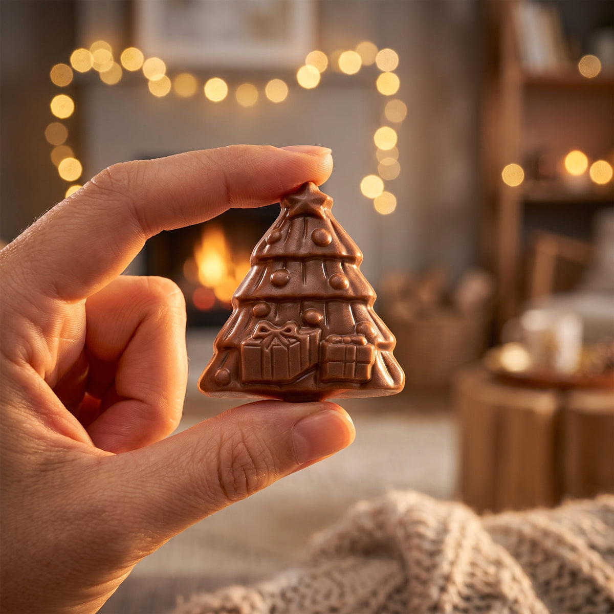 Handgefertigte Schokoladenfigur in Form eines Weihnachtsbaums, braun, Adventskalender ohne Zuckerzusatz. - Rausch