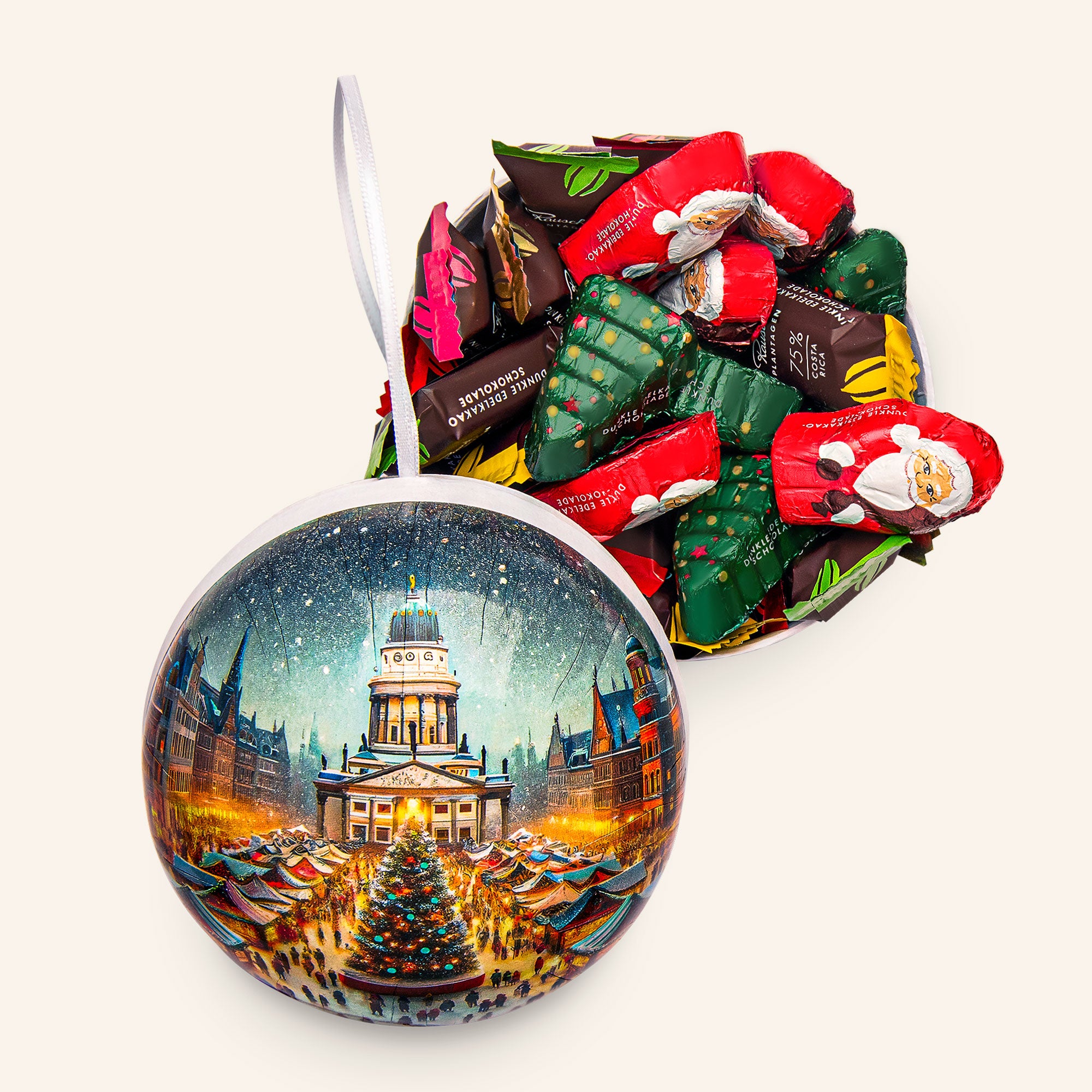 Christmas bauble snow globe dark chocolate