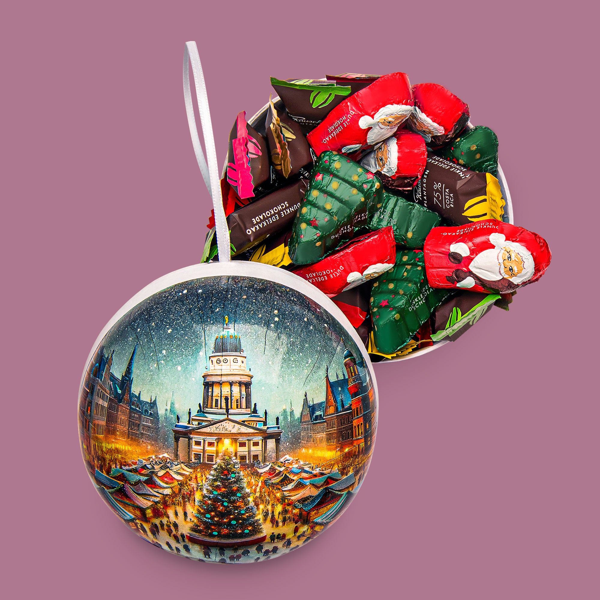 Christmas bauble snow globe dark chocolate